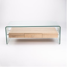 Tempered Glass Coffee Table Table with Drawer