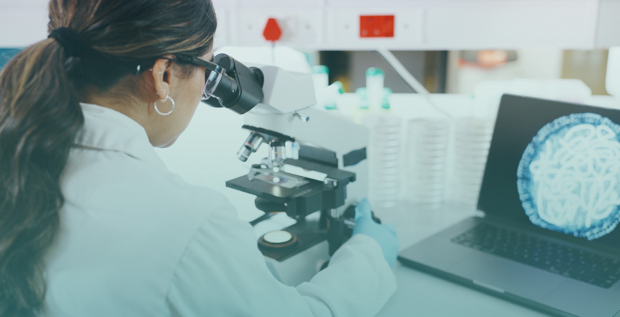 Laboratory scientist working with a microscope