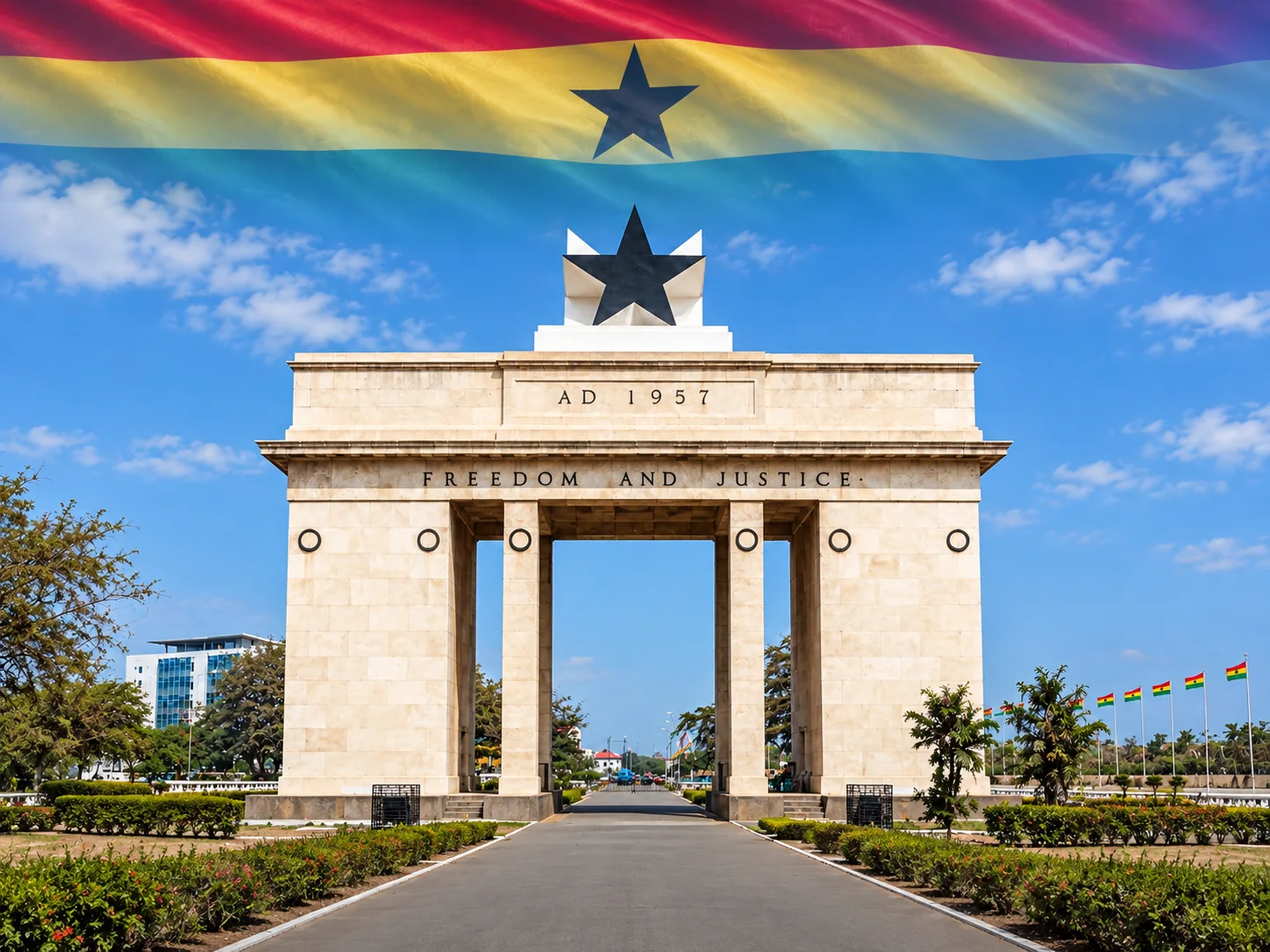 Black Star Square in Accra with the Ghanaian flag