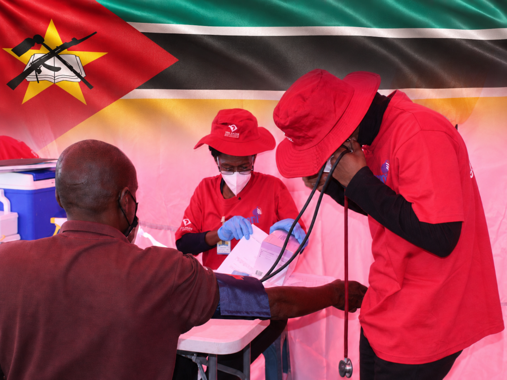 Aurum Mozambique mobile clinic, with the Mozambican flag